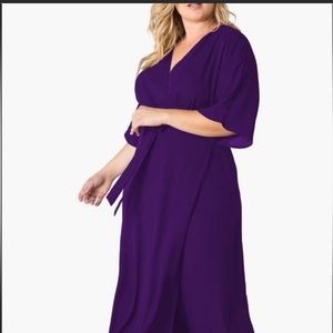 East Adeline purple faux wrap dress with tie belt 3x NWT